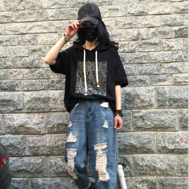 DIMANAF 2025 Летняя толстовка с капюшоном из хлопка Женская футболка с принтом в полоску с коротким рукавом Свободная белая черная