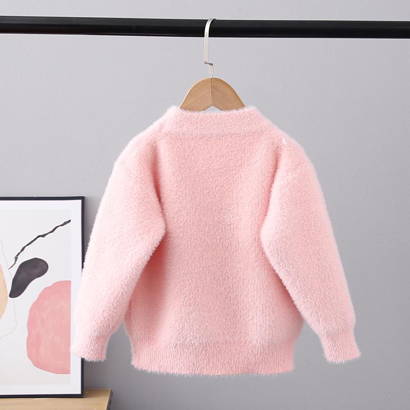 Child Sweater Autumn Winter Pullover Tops Girls Round Neck Sweaters Velvet Cartoon Long Sleeve Knitted Shirt