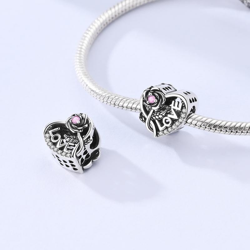Настоящая медь Розовая серия Шармы-бусины в форме сердца Подходят для оригинальных браслетов Qikaola Сделай сам Украшения на День матери Подарок для мамы