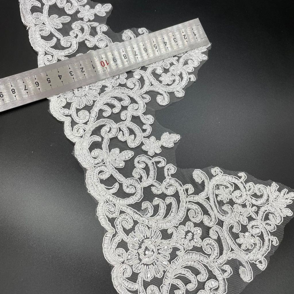 50Yard 15Cm Car Bone Lace Wedding Dress Clothing Accessories Fabric Cloth Decorative Beads Lace Polyester Silk Cloth
