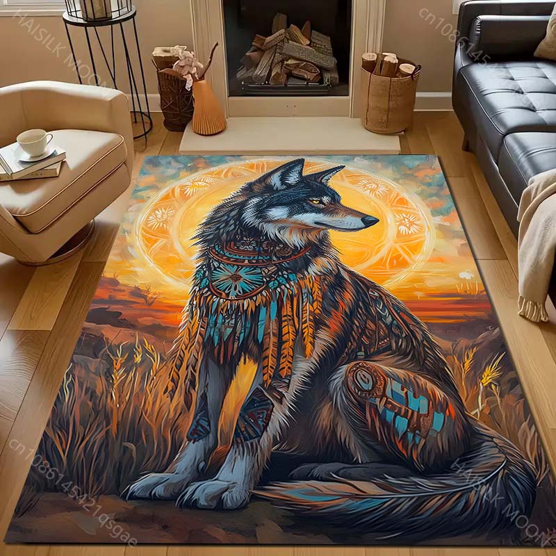1PC Wolf Mythical Painting Carpet for Living Room Bedroom Sofa Doormat Decor Area Rug Non-slip Floor Mat Machine Washable