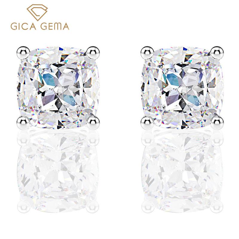 Gica Gema Серьги-подушки из стерлингового серебра 925 пробы, 2 карата, 6*6 м, темпераментные серьги для женщин, изысканные ювелирные изделия высокого качества, подарок на День святого Валентина