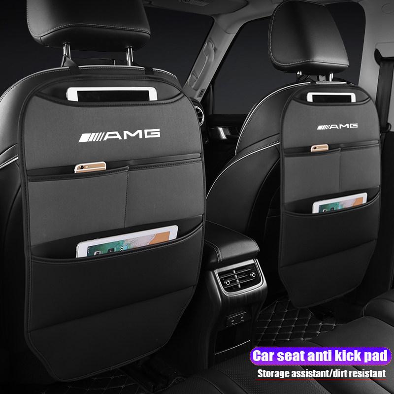 Car Seat Back Protector Anti-Kick Mats PU Leather Anti Dirty Pad With Storage Auto Accessories For Mercedes Benz AMG A B C E G IL1