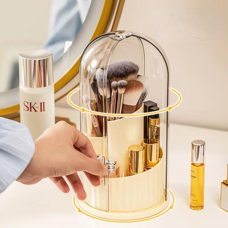 Makeup Storage Box Dustproof Rotating Large Capacity Makeup Brush Storage Cylinder Dressing Table Desktop Pen Holder