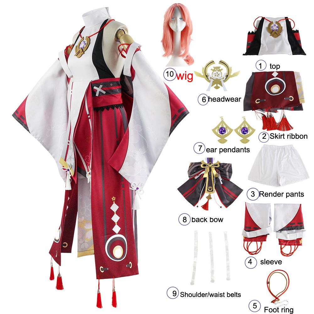 Косплей Yae Miko Guuji Yae, костюм, парик, хвост, игра, Хэллоуин, карнавал, женские комплекты одежды