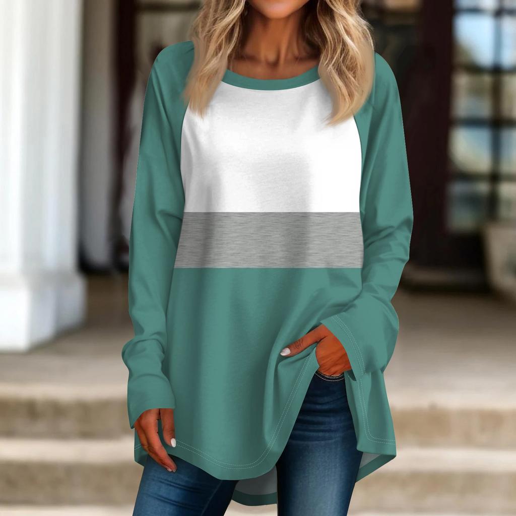 Женская негабаритная полосатая рубашка с длинными рукавами и круглым вырезом, полосатая футболка, верхний пуловер
