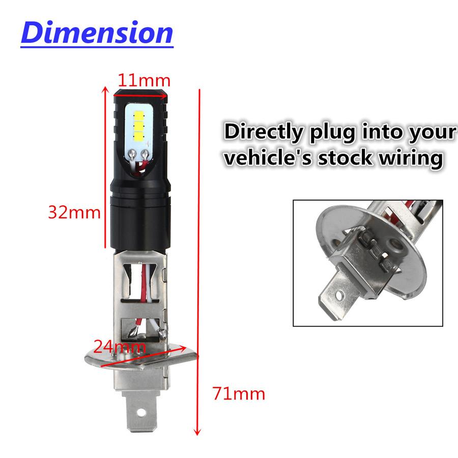 2Pcs 80W H1 LED Light Bulbs For Car DRL Daytime Driving Fog Lights 6000K White