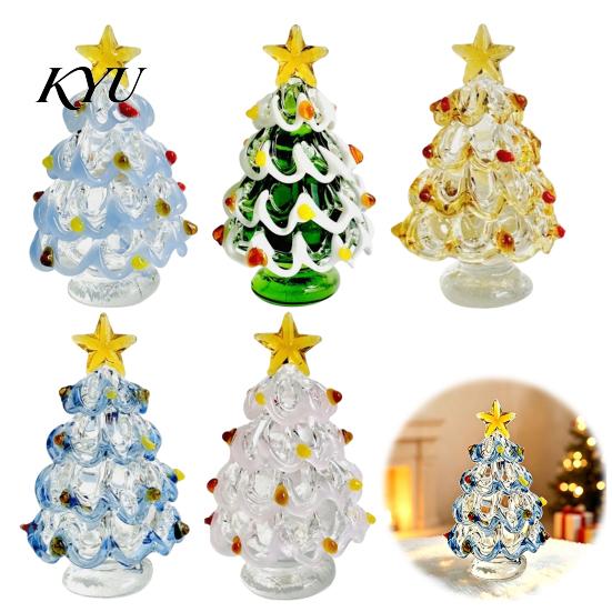 Christmas Gift for Friends Glazed Glass Tree Figurine, Handcrafted Ornament Small Seasonal Home Accents Holiday Display, Colorful Modern Table