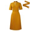 D563 Women's Summer V-Neck Pleated High-Waist Dress