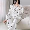 Women's Printed Ice Silk Pajamas Set: Lapel, Long Sleeve, Long Pants, High-Quality Home Wear for Autumn and Spring