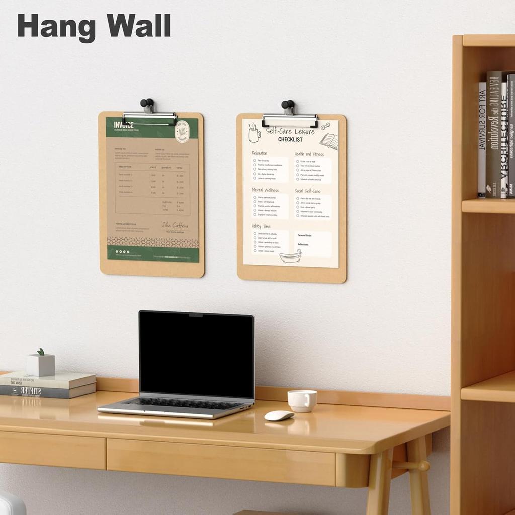 Wood Clipboard Set of 2, 8.5 x 11 Clip Borad with Pen Holder, A4 Standard Dimension 9 x 12.5 in, A4 Letter Size Hardboard for Classroom, Students,