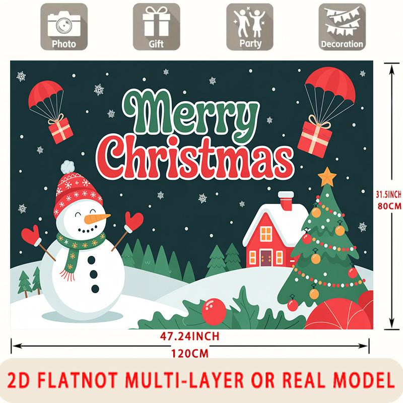 Party Backdrop Christmas Red Flat Merry Snowman Tree Multi Layered Celebrations Photo Background Decor Front Door Decor