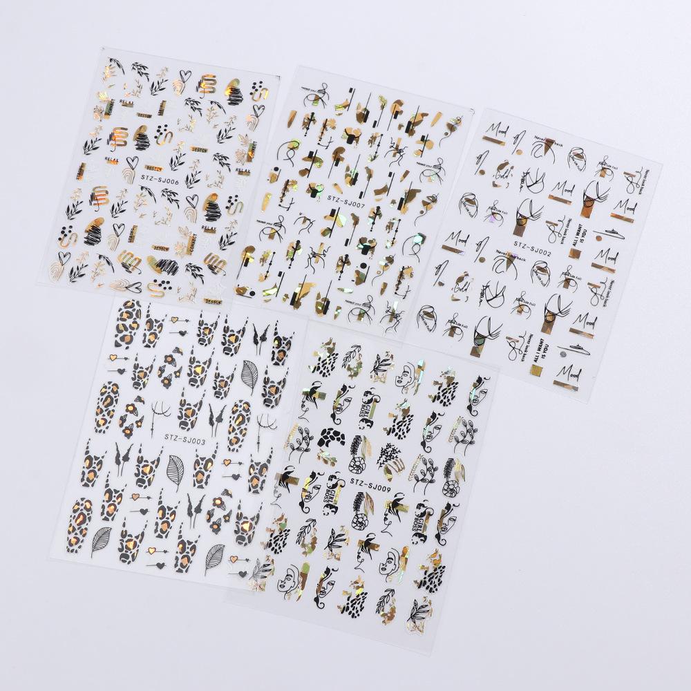 Abstract Line DIY Nail Stickers for Women Girls Nail Art Decorations Rose Gold Spring 3D Sliders for Manicure Nail Polish Decals