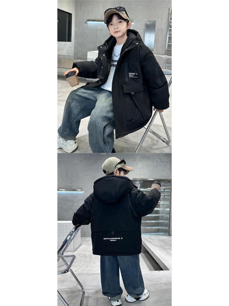 Куртка-ветровка стеганая с капюшоном для мальчиков 2025: Стильный повседневный топ на осень/зиму для мальчиков-подростков