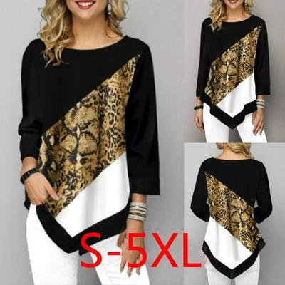 Летняя новая модная женская футболка с длинным рукавом с принтом и строчкой, женские повседневные топы больших размеров S-5XL