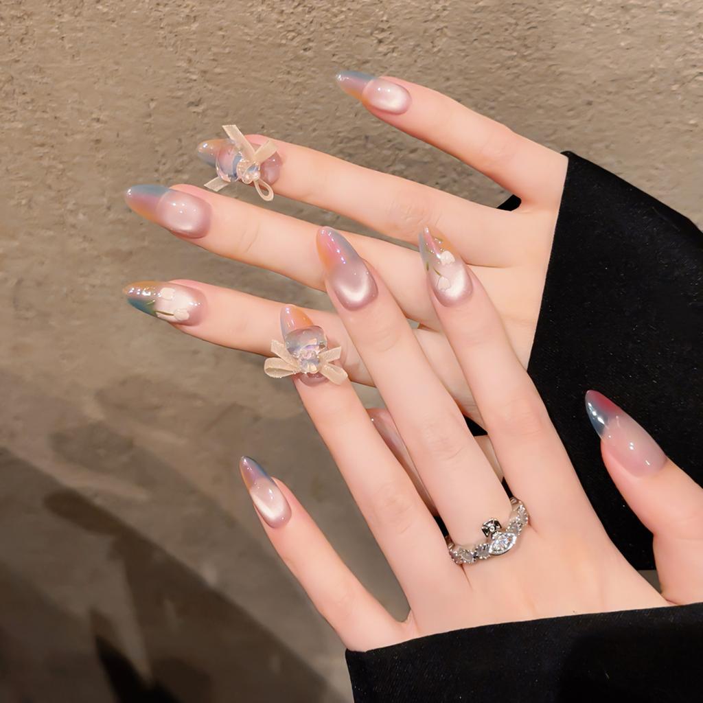 10Pcs Monet Garden Oval False Nails End UV Gel Material For Party Wedding Daily Use