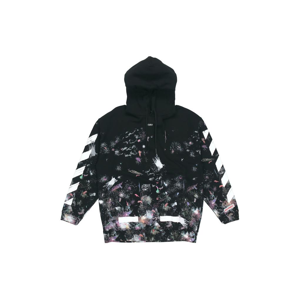OFF WHITE Fleece Lined Classic Hoodie With Diagonal Stripe Print Sweatshirt Winter Men's Black OMBB009G20FLE0019901