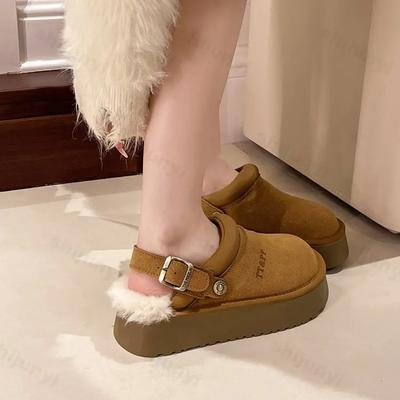 Модные новые роскошные зимние женские мюли тапочки плюшевые модные ретро-туфли бобы хлопковые женские тапочки на толстой подошве женские сапоги на платформе