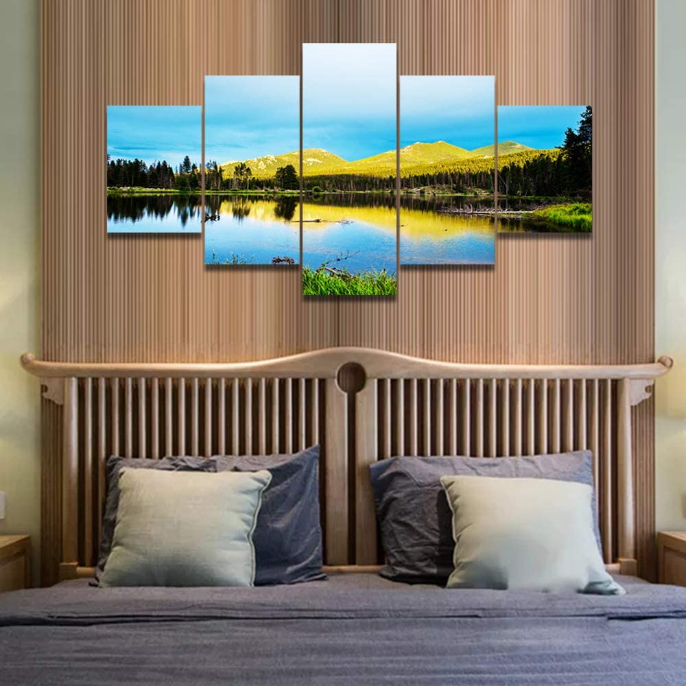 5Pcs Nature Lake The Rocky Mountain Beautiful Blue Stream Water Landscape Panoramic Scenery Frames Decor 5 Pieces Art Poster