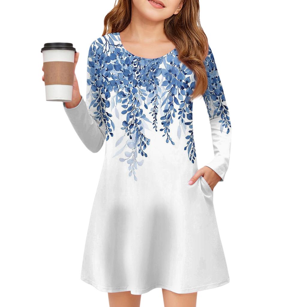 Платье с длинным рукавом для девочек - Платье с цветными карманами