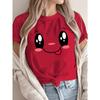 Ladies' T-shirt with Cute Smiling Face Pattern Short Sleeved Casual Round