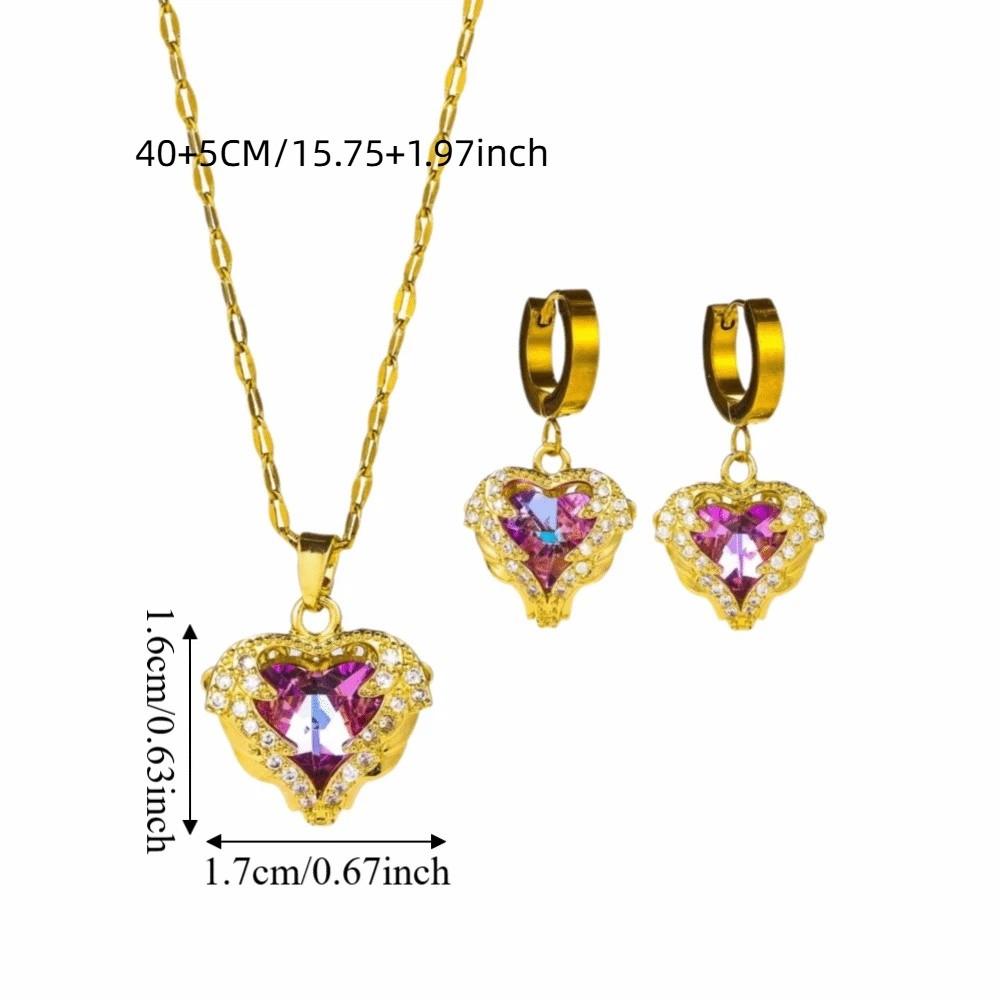 Sparkling Colorful Crystal Jewelry Set Elegant Zircon Pendant Ocean Heart Necklace Earrings Party