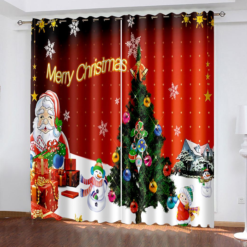 Christmas Decoration Golden Bell Polyester Window Curtains Luxury Curtains for Living Room Drape All for Kitchen and Home