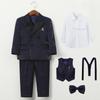 Boys Shiny Tuxedo Suit Set Double Breasted Blazer with Contrast Lapel Kids Formal Performance Outfit Wedding Party Clothes for 1-11Y