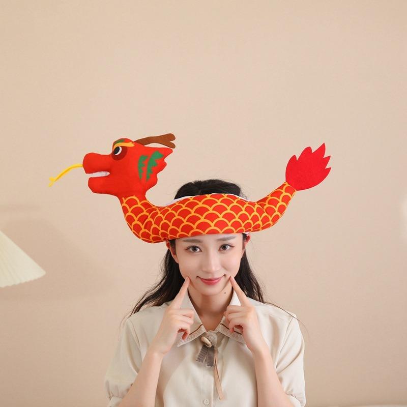 Фестиваль лодок-драконов, капюшон лодки-дракона, шляпа, плюшевый капюшон, реквизит для фото, мультяшный капюшон, реквизит для выступлений