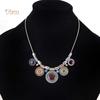 Diamonding Jewelry Ethnic Women Crystal Stone Inlaid Round Enamel Pendant Statement Bib Necklace