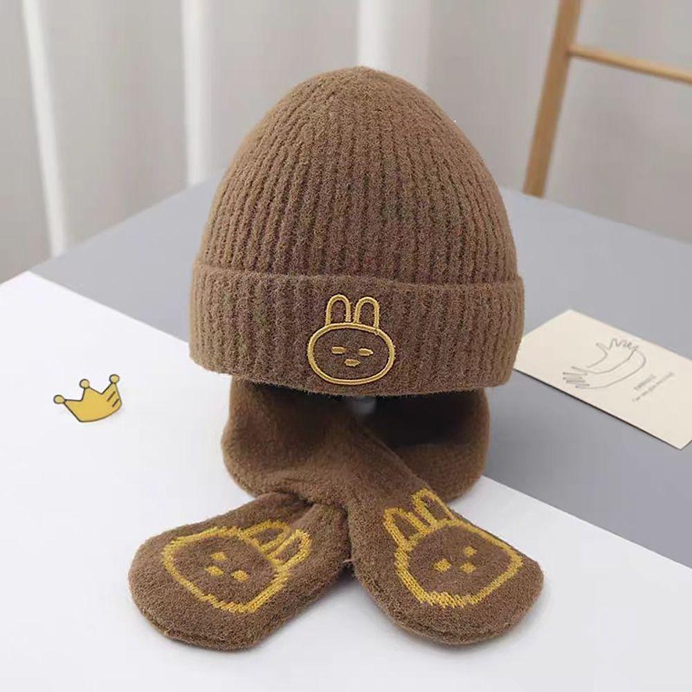 Plush Beanie Hat Scarf Windproof Ear Protection Cap Cute Neck Warmer Children Toddler Kids