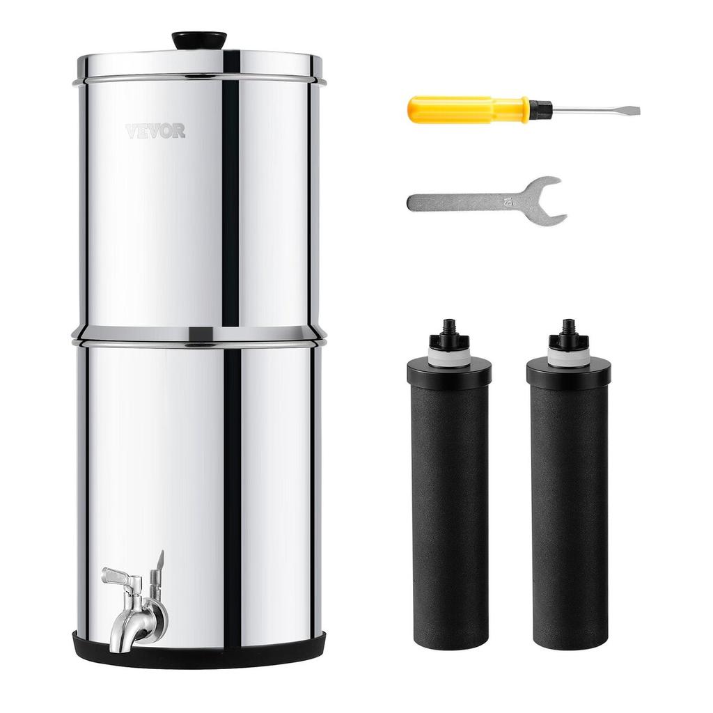 Gravity-fed Water Filter System, 2.25G 304 Stainless-Steel Countertop System, Water Filtration System, Reduces Lead and up to 99% of Chlorine, with 2