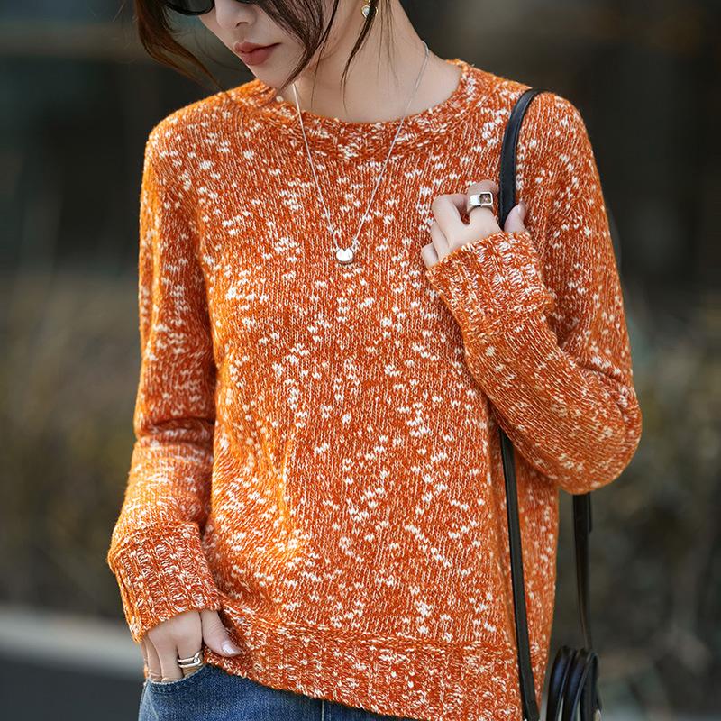 Autumn And Winter New Floral Yarn Crew Neck Knitted Sweater Long Sleeve Women'S Floral Yarn Wool Pullover Loose Bottoming Shirt Top