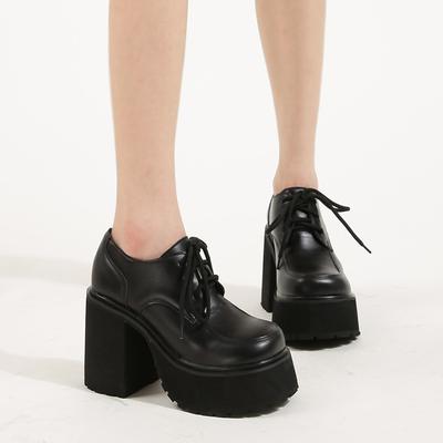 Мода 10 см Толстый каблук Водонепроницаемая платформа Высокие каблуки Женская Весна / осень Большой размер На шнуровке Одинаковая обувь для мужчин и женщин