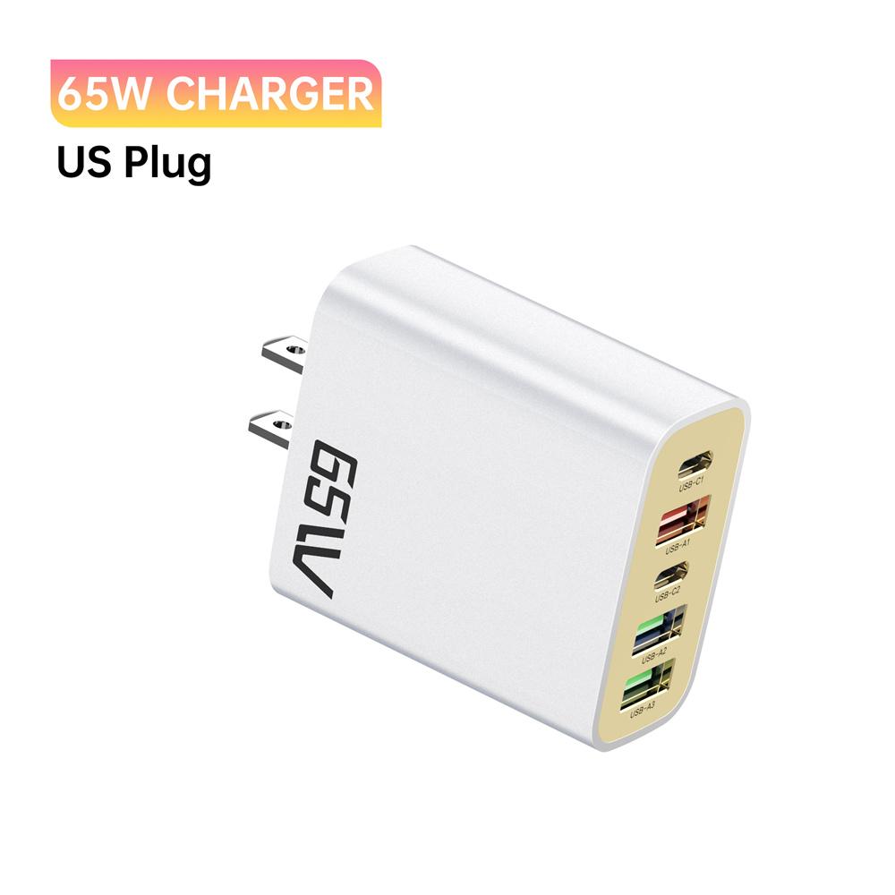 65W 5 in 1 USB PD Charger Type C Fast Charging Phone Charger Adapter for IPhone Samsung Xiaomi Huawei EU/US/UK Plug Wall Charger