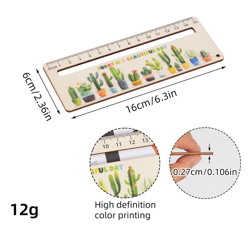 1 Piece Cute Cartoon Wood Straight Ruler Kawaii Tools Stationery Cartoon Drawing Christmas Gift Office School Measuring
