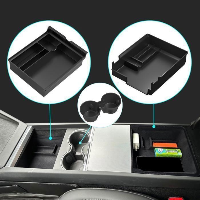Rangement auto compatible Tesla Model Y et Model 3 - Organisateur console voiture boite porte gobelet