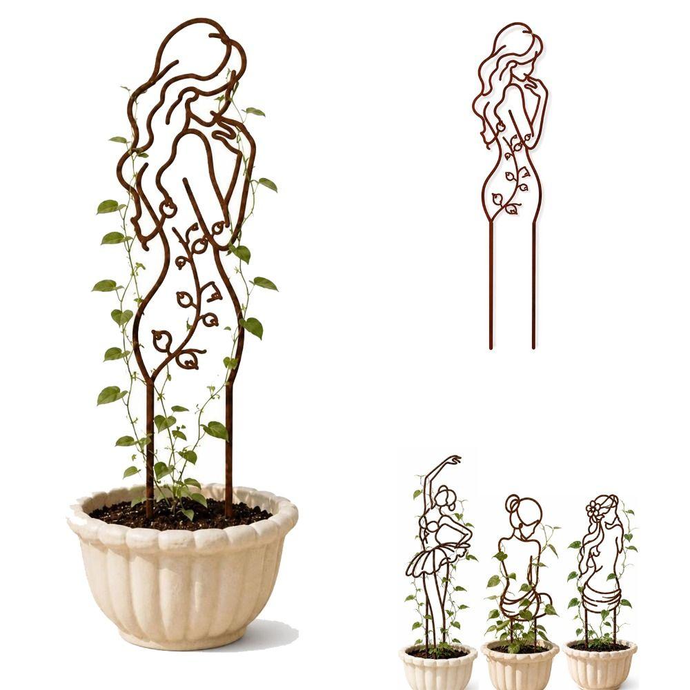 Girl Shaped Plant Support Pile Stainless Steel Anti Lodging Stakes Indoor Outdoor Garden