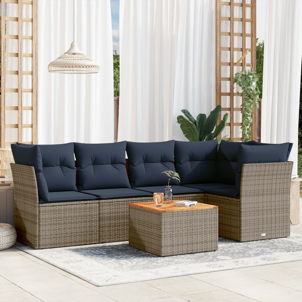 6 piece Garden Sofa Set with Cushions Grey Poly Rattan