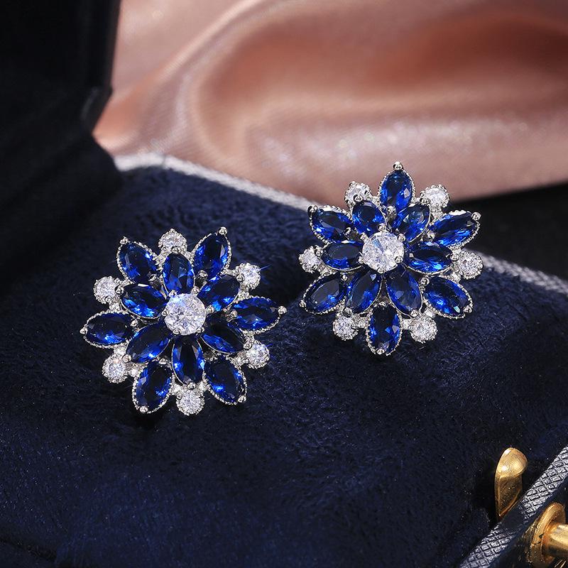 Luxury Sunflower Double-Layer Zircon Women's Stud Earrings - Fashionable Copper Jewelry Accessories