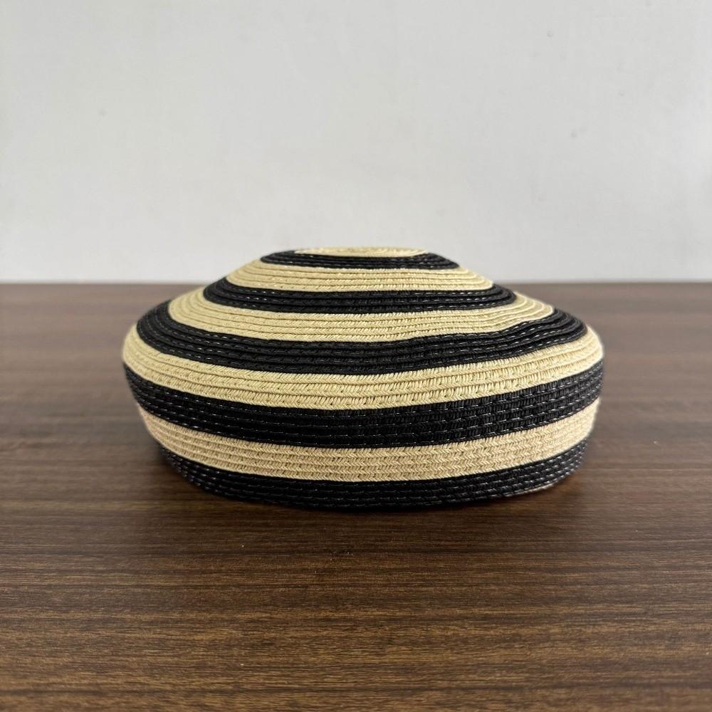 Color Block Straw Top Hat Striped Pattern Sun Hat Brim Hat Dome Cap Beach Vacation