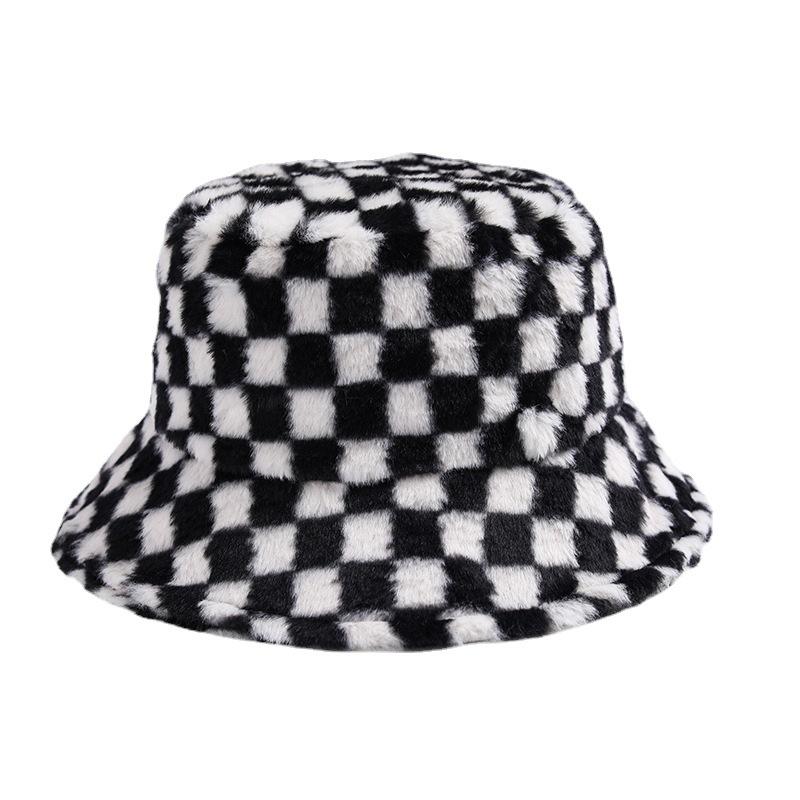 Ins Checkerboard Hat Женская осенне-зимняя корейская версия плюшевая розовая панама студенческая милая теплая клетчатая шахматная шляпа