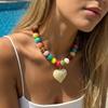 Colorful Beads Chunky Beads Necklace Heart-shaped Collarbone Chain Pendant Necklace  Jewelry Gifts