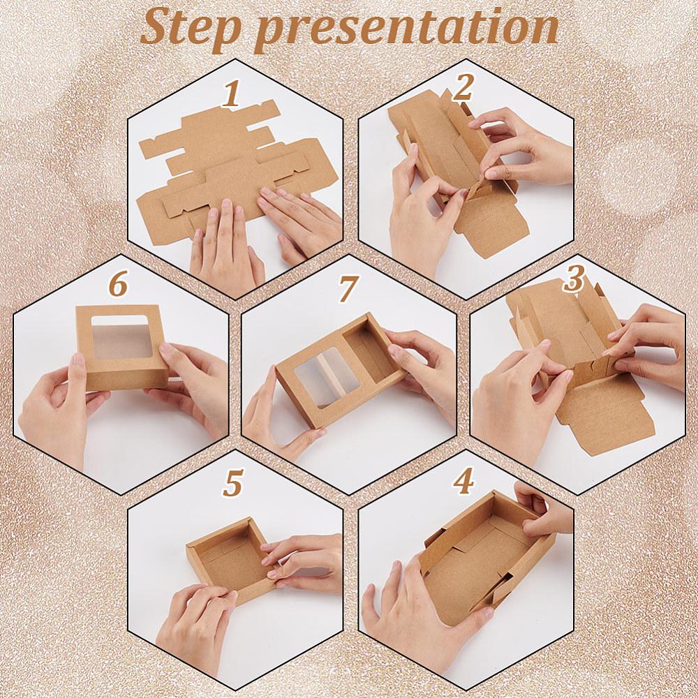 20pcs Drawer Kraft Paper Box Folding Boxes with Clear Window Square BurlyWood 9x9x3.2cm