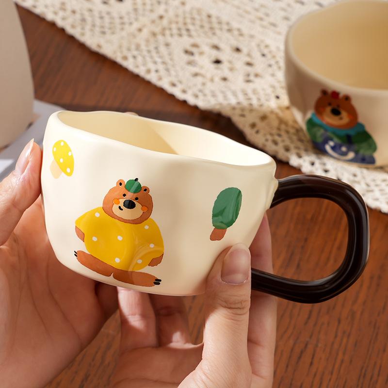 Household Suit with Handheld Ceramic Cup Bear Cute Animal Mug Simple Set of Girls Couple Water Cup Gift