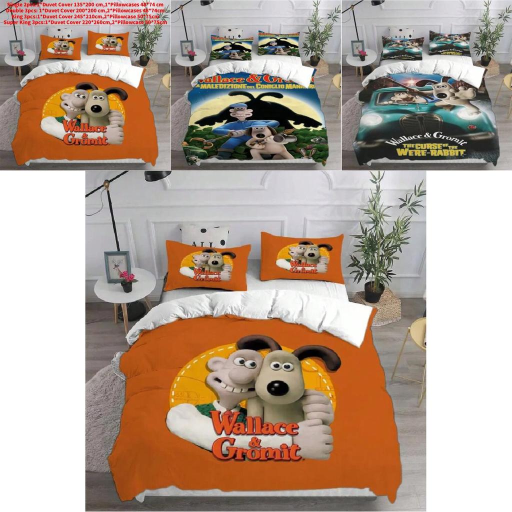 Постельное белье Wallace & Gromit с активной печатью для детей и взрослых, комплект покрывал