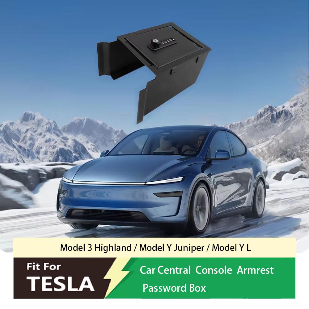 Fit For Tesla Model 3 Highland Model Y Juniper Model Y L 2025 Armrest Password Storage Box Accessories Center Console Lock Box