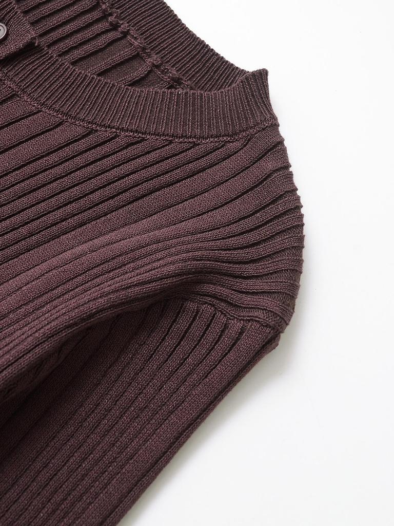 2025 Spring Women's European & American Ribbed Crew Neck Long Sleeve Knitted Cardigan