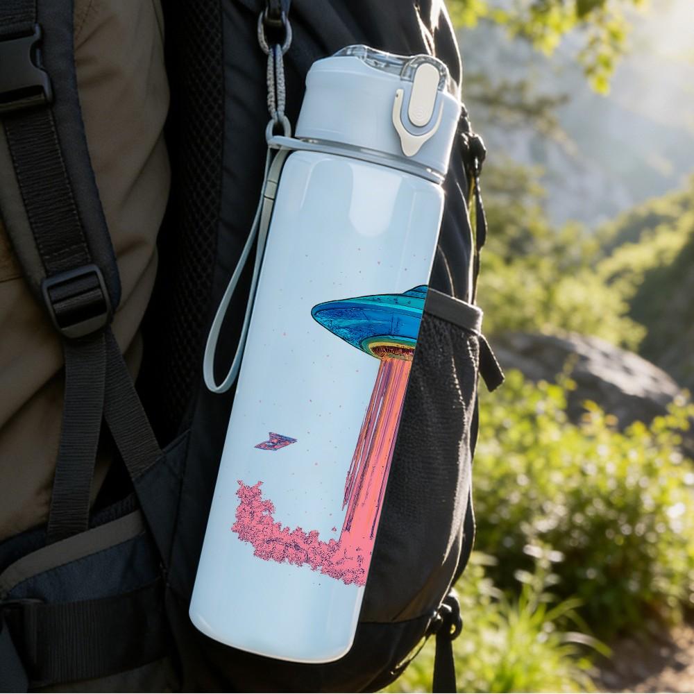1PC Pink Jellyfish Cartoon Art 750ml Color Plastic Sports Water Bottle Leakproof Flip Straw Lid Suitable for Sports Office Home Use