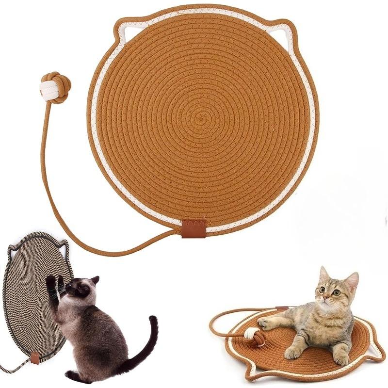 Pets Dual Scratching Pad, Dual Scratching Pad with Ball, Natural Cotton Rope Cat Scratching Pad, 16.9/19.7in  (Black & Coffee with Ball, 16.9")